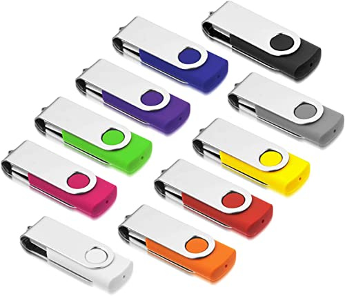 32GB USB 2.0 Stick 10Pack, AreTop USB Stick, 32GB USB Flash Drive,Memory Stick 2.0 32GB Thumb Drives Pen Drives, Swivel Design, for Computer/Tablet/Laptop/Car/TV(10 Mixed Color With Lanyard)