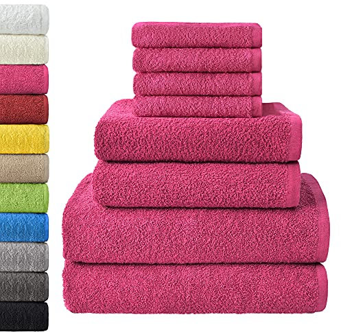 NatureMark 8 TLG. FROTTIER Handtuch-Set mit verschiedenen Größen 4X Gästetücher, 2X Handtücher, 2X Duschtücher | Farbe: Pink | 100% Baumwolle