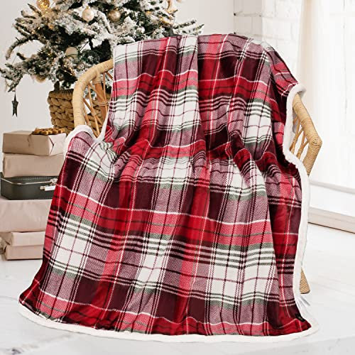 Catalonia Classy Red Buffalo Plaid Sherpa Throw Blanket, Tartan Reversible Soft Warm Comfy Fleece Blanket, Thick Snuggle Fluffy Plush Couch Throws for Single Bed Sofa Winter Cozy 150 x 130 cm