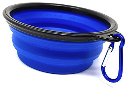 Cuenco plegable XL (7 pulgadas) para mascotas con clips de mosquetón, silicona de grado alimenticio sin BPA, cuencos expandibles para perros y gatos, cuencos extraíbles para perros (XL, azul)