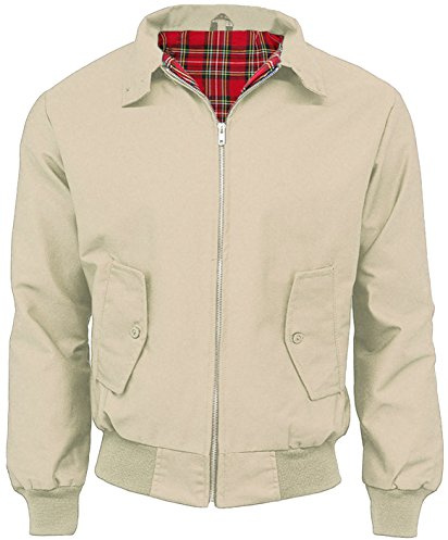 G5 APPAREL Mens Classic Vintage Scooter Harrington Bomber Jacket | Tartan Lined | Biker - Beige