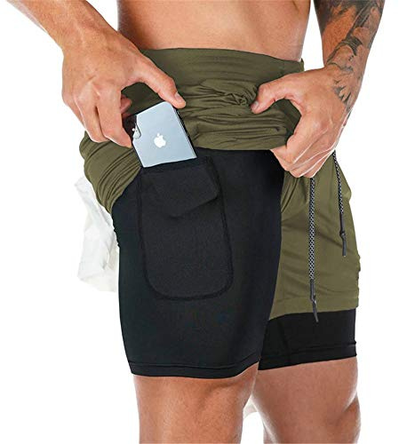 Superora Shorts d'Entraînement Sport Fitness Homme 2-in-1 Short Double Couche,L,Vert