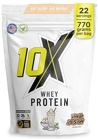 10X Athletic Whey Protein Powder - Vanilla Ice Cream, 770g (22 Servings), Low-Calorie, Gluten-Free & Vegetarian, Fast Absorption for Muscle Recovery, Ideal for Weight Loss & Training