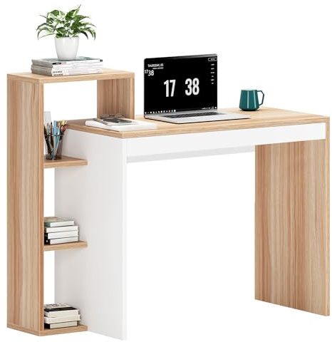 soges Scrivania per computer in legno con scaffale impiombato, scrivania da studio, scrivania da lavoro con ripiano portaoggetti,SZKST-BD-1