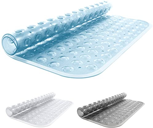 ANSIO Bath Mat Non Slip Anti Mould 54 x 54 cm – PVC Shower Mat with Suction Cups & Drain Holes, Machine Washable Bathtub Mat, Transparent Blue
