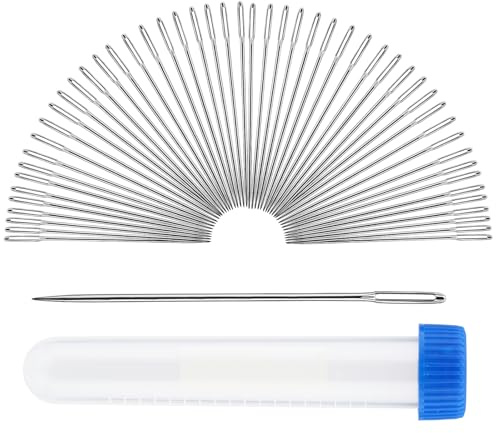 50 Pcs Large Eye Needles Knitting Needles Embroidery Needles for Sewing 2.56 in Stainless Steel Sewing Accessories with Transparent Bottle for Stitching