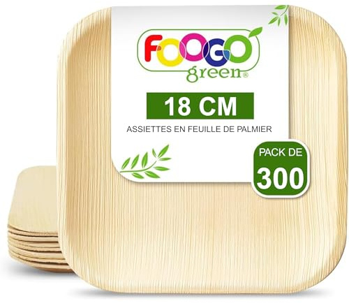 FOOGO Green 300pcs Disposable Palm Leaf Plates, 7(18cm) for Desserts | Eco Friendly, Biodegradable, Compostable Like Wooden, Bamboo & Small Square Paper Plates for Hot Food, Picnic Wedding Parties