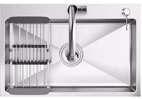 Silver Square Bar Sink Overmount Built-in Kitchen Sink Siphon Sink with Tap, Drainer Basket Dishwashing Pool(55 * 40 * 20cm)