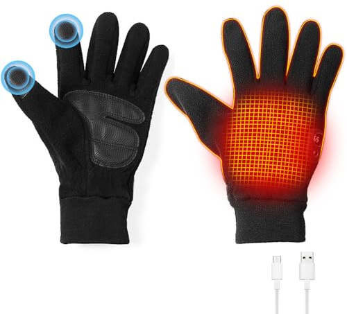 OBEST Heated Gloves, Winter Electric Warm Gloves for Men Women, Three-Speed Temperature Control, Upgraded Touchscreen Gloves for Winter Hiking Ski Riding Cycling, Black