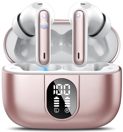 Csasan Wireless Earbuds, Bluetooth 5.3 Headphones In Ear with 4 ENC Noise Cancelling Mic, 2025 Mini Deep Bass Stereo Ear Buds, 40H Playtime Bluetooth Earphones, IP7 Waterproof Earbuds, Rose Red