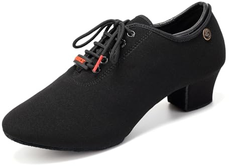 YKXLM Latin Dance Shoes for Women Closed Toe Ladies Ballroom Practice Dance Shoes Suede Sole Lace Up Low Heel,1 1/4 in Heel,Black,6.5UK