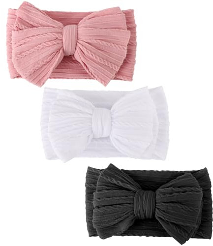 DRESHOW Stirnband Baby Mädchen Dehnbare Nylon Stirnbänder Handgefertigte Schleife Haarband for Neugeborene Kleinkinder Kinder 3 Stück