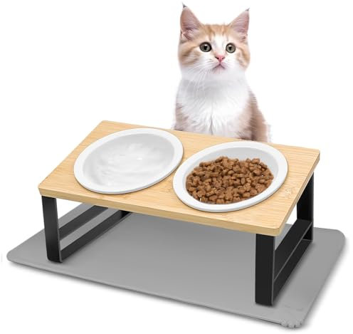 Avmvnvc Gamelle Chat, Gamelle Chat Surélevée, Bols Chat Ceramique de Nourriture, Gamelle pour Chat avec Support 15° Incliné, Gamelle pour Chat et Petits Chiens mit Tapis Antidérapant