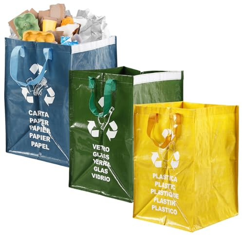 3 confezioni di sistemi di raccolta dei rifiuti, sacchi della spazzatura per la raccolta dei rifiuti, sistema di riciclaggio, contenitori di riciclaggio, estremamente indeformabili, XL extra large per