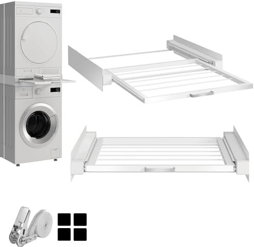 Hd-Line Cadre intermédiaire universel – Système de suspension – Pour machine à laver et sèche-linge, avec compartiment extractible, amortissant les vibrations et anti-basculement Dimensions, 15kg