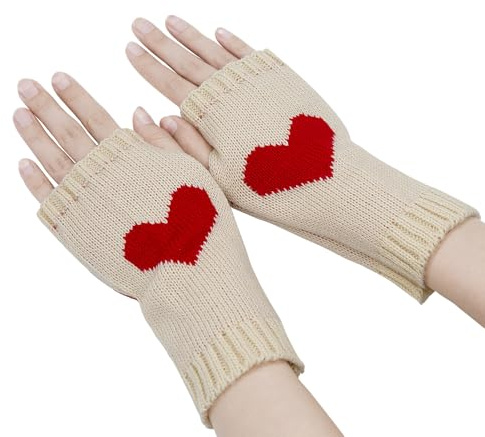 YAMEIZE Y2K Guanti Senza Dita con Cuore - Guanti a Maglia per Donna Uomo Autunno Inverno Guanti Fingerlessa Maglia Party All'aperto