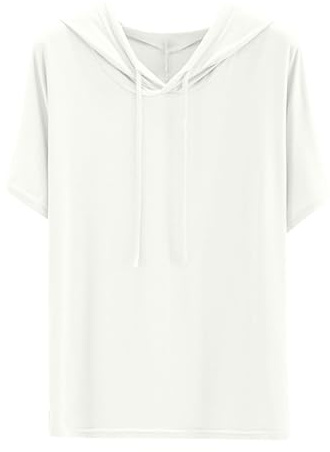 Sweat à capuche pour femme à manches courtes décontracté couleur unie T-shirt avec capuche Été Fin Pull à capuche décontracté Sportif Hauts Sweat-shirt à capuche confortable Cordon de serrage Sweat à