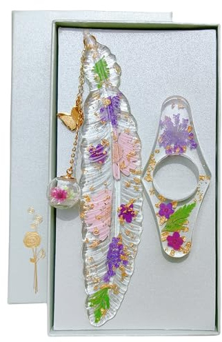 Famweylami Marque-page Plume et Porte-page Lot de 2, Cadeau Femme, Pensé pour Maitresse, Prof, Amoureux des Livres, Lectrices Assidues, Mère, Grands-mères