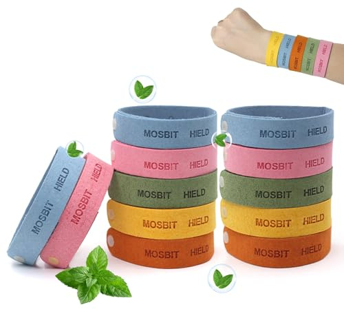 KUIRUNRX® Bracciale repellente per zanzare, Braccialetti Repellenti con Olio Essenziale Vegetale Naturale Zanzara Insetti, Regolabile Bracciale Zanzare, Protezione contro i morsi (10 PC)