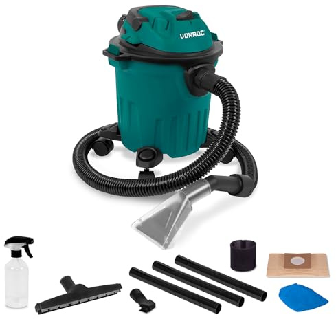 VONROC 3-i-1 fläckborttagare - tygrengöring, torr/våt sugning, blåsning - kompakt, 1 000 W, 12 L tank, tillbehör ingår, perfekt för bil, trappor och möbler