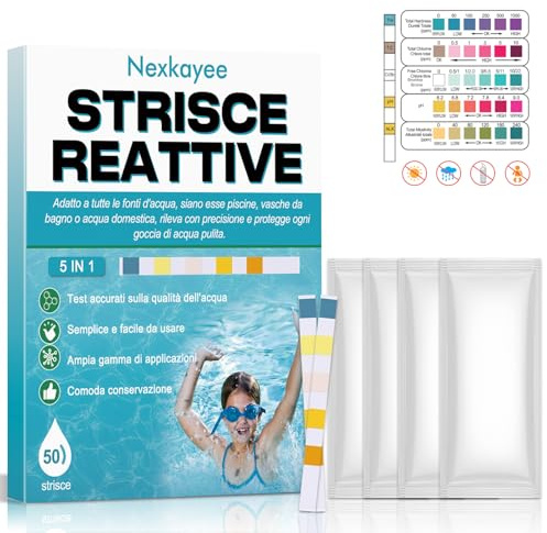 Kit 5 en 1 para prueba de agua de piscina y spa, medición precisa de pH, cloro, bromuro, alcalinidad y ácido cianúrico, 50 tiras