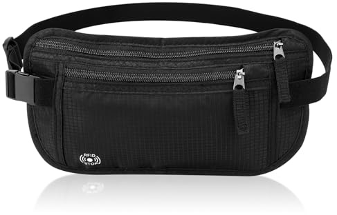 Ultra-Slim Money Belts for Travel Hidden, RFID Blocking Travel Security Belt Hidden Passport Pouch with Senseless Comfort Design Anti-Pickpocket Protection for Cash & Documents for Men Women(Black)