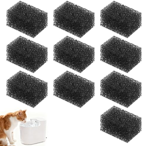 IANFAN Lot de 10 éponges de rechange pour fontaine à eau pour chat, filtres carrés en mousse pour fontaine à eau de 2,8 l (noir)