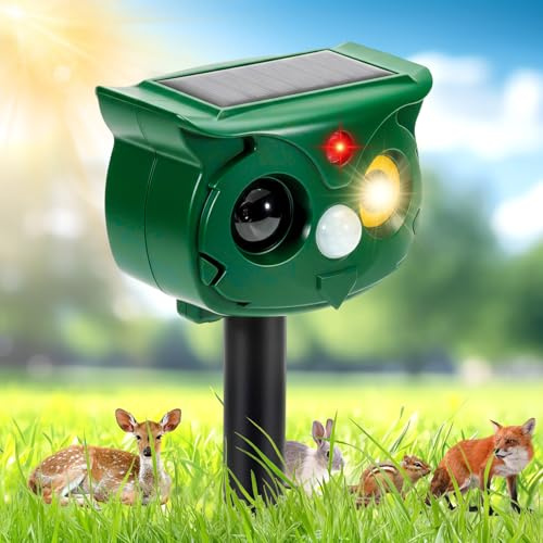 tlidfgeo Ultrasonic Cat Deterrent, Solar Animal Repellent, Cat Repellent, Waterproof Cat Repellent Garden with PIR Sensor, Marten Deterrent, Garden & Pigeon Repellent, Ultrasonic for Garden Care