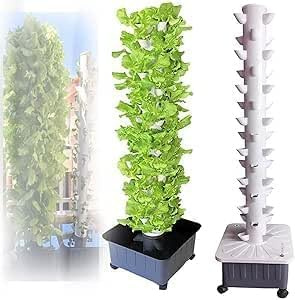 Torre Idroponica 45 Fori con Pompa, Sistema di Coltivazione Verticale per Interni/Esterni, Orto Verticale Idroponico da Balcone con Serbatoio d'Acqua 30L, Materiale ABS Atossico per una Crescita Sana