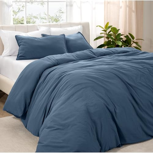 Bare Home Microfiber Duvet Cover Set - Ultra Soft Washed Microfiber - Queen Size - Linen-Like Look - Easy Care - Breathable Fabric - Our Softest Duvet Cover Set (Queen, Bering Sea)
