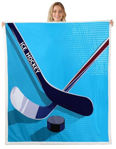 Erosebridal Ice Hockey Sherpa Blanket, Hockey Puck Flannel Blanket for Kids Boys Teens Men, Winter Ice Sports Theme Throw Blanket Bedroom Decor Plush Blanket, Blue Bed Blanket Baby 30x40