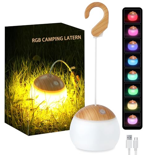 Camping Lantern, 4 Light Modes LED Camping Lantern with Hanging Hook Silicone Rechargeable Camping Light Battery Operated Waterproof Tent Light for Patio Garden Party Hiking Hurricane Emergency