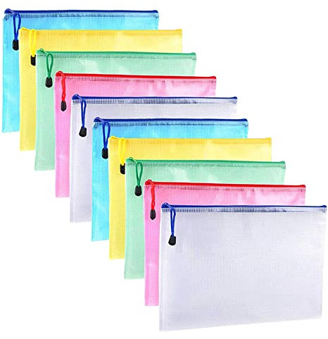 Dokumententasche, A3 Reißverschlusstasche, für Dokumente, Karten und Hausaufgaben, Zufällige Farbe, 10 Stück