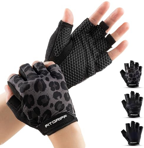 Fitgriff® Trainingshandschuhe für Damen und Herren - Fitness Handschuhe für Krafttraining, Kraftsport, Training, Gym, Workout, Lifting Gloves (Leopard, 8)