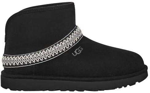 UGG Girls Classic Mini Crescent Fashion Boot, Black, 3 UK