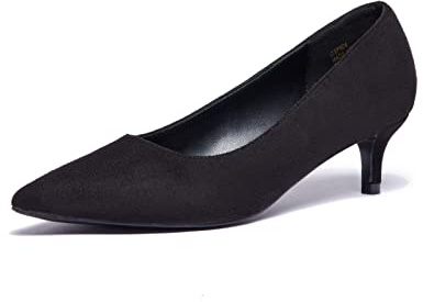 GENSHUO Dam kattunge klackar: Klassiska 5 cm låga hälpumpar, slip-on, stängd spets tåparti, kontorsarbete, klädpumpar, 36–42 EU, Svart mocka, 39 EU