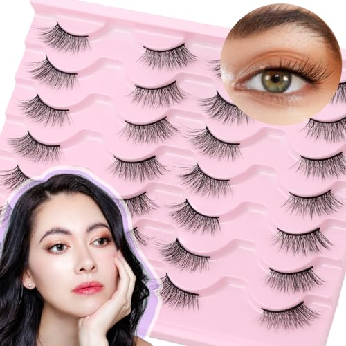 14 pairs Halbe Wimpern 3/4 Natürlich aussehende Eckwimpern 3D-Mehrschichtwimpern Wispy Natürliche halbe falsche Wimpern Half lashes 3/4 Fake corner eyelashes Katzenaugen-Wimpern (W19)