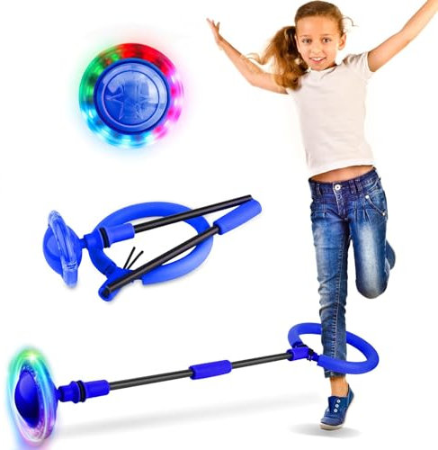 EKKONG Swing Wheel Springring Fußkreisel Kinder Springball Blinkender Skip Jumping Ball for Kids Faltbarer Knöchelsprungball Gymnastik & Geschicklichkeit Spiele (Blau)