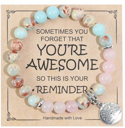 Ouubuuy 8mm Perlen Edelstein Armband Damen,Himmelblauer Jaspis Perlenarmband Dame,Heilsteine Armband,Chakra Bergkristall Armband, Paar/Freundschafts/Partner Armbänder