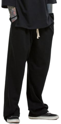 Left Girl Pantaloni Primavera Estate Taglie Forti Uomo 8XL 9XL 10XL 12XL Lino Oversize Vintage Casa Pantaloni Dritti Larghi Pantaloni Larghi,Nero,12XL-160-180KG