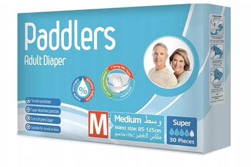 PADDLERS Windeln für Erwachsene - Inkontinenz Windeln Unisex - Einweg Windeln für Erwachsene - mit Feuchtigkeitsanzeige, SUPER SAUGFÄHIG (M, 30 stück)
