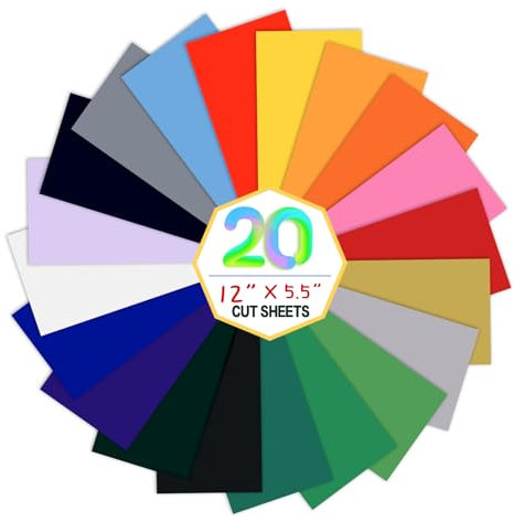 moinkerin 20 Farben Plotterfolie Textil mit Pinzette 30.5X14cm Bügelfolie für Textilien Flexfolie Plotter Textil für T-Shirt, Kleidung, Hüte oder Andere Stoffe (20 Stücke)