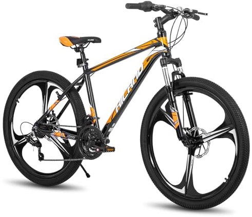 Hiland Mountainbike, 3 Speichen, 21 Gänge Schaltung, Aluminium Rahmen 26 Zoll Räder, Scheibenbremse Fahrrad für Männer Frauen Herren MTB-Fahrrad, Orange