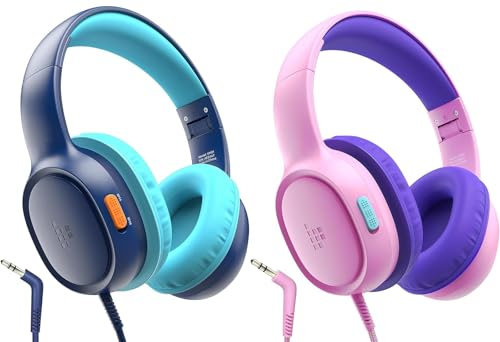 Tronsmart KH01 2Pcs Casque Enfant, Casque Audio Enfant Filaire, Volume Sûr 85/94 dB, Haut-Parleurs De 40 Mm, Son Clair Et Doux, Prise Jack 3,5 mm avec Cordon, pour l'Apprentissage Et Le Divertissement
