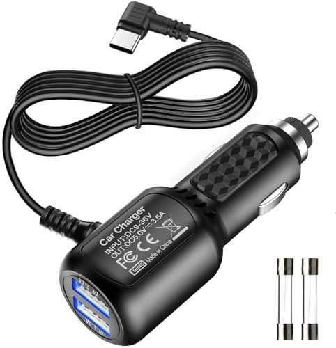 Gebildet USB-Stromkabel Typ C mit Dual-Port-USB, Kfz-Ladekabel mit Länge (11.5Fuß/350cm) für Auto-Dashcam-Kamera-Ladekabel, Netzkabel für die Versorgung von Dashcam-Radarwarnern