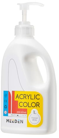 MEEDEN Titanium White Acrylic Paint: 1 L /33.8 oz White Liquid Paint with Pump Lid - Soft Body Art Paints for Canvas, Studio, School, Wall & Poured Paintings