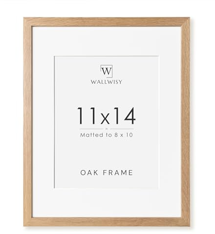 11x14 Picture Frame, Solid Oak 11x14 Photo Frame with Mat to 8x10, 14x11 Natural Oak Wood Frames for Wall, Set of 1