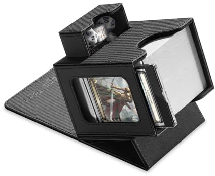 Mage Tech Card Deck Box per MTG Commander – Design brevettato, Commander Display, adatto per 100 carte con protezione doppia, 35pt Card Brick & Dice Tray – Nero
