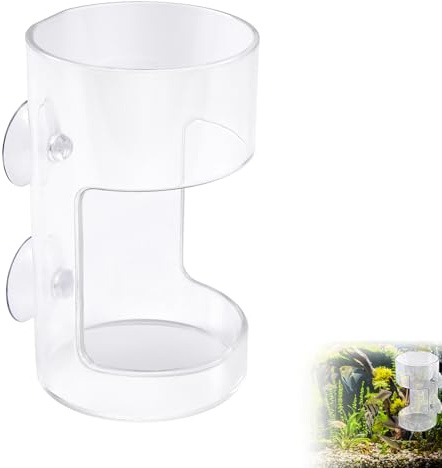 Gosknor Distributeur Nourriture pour Poissons d'Aquarium, 10x6cm Plateau AquariumNourriture Flottant & Coulant Récipient Support avec Ventouses pour Nourrir Les Tortues Les Crevettes (Rond)