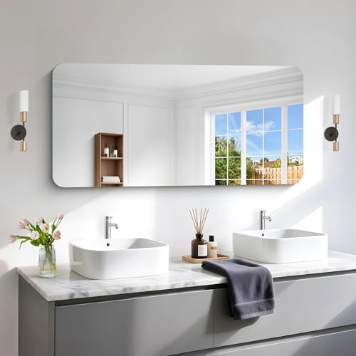 NIMURY Rechteckig Wandspiegel, 120x60 cm Rahmenlos Badezimmerspiegel mit Abgerundeten Ecken,Spiegel Rechteckig für Badezimmer, Schlafzimmer, Wohnzimmer, Hängt Horizontal oder Vertikal